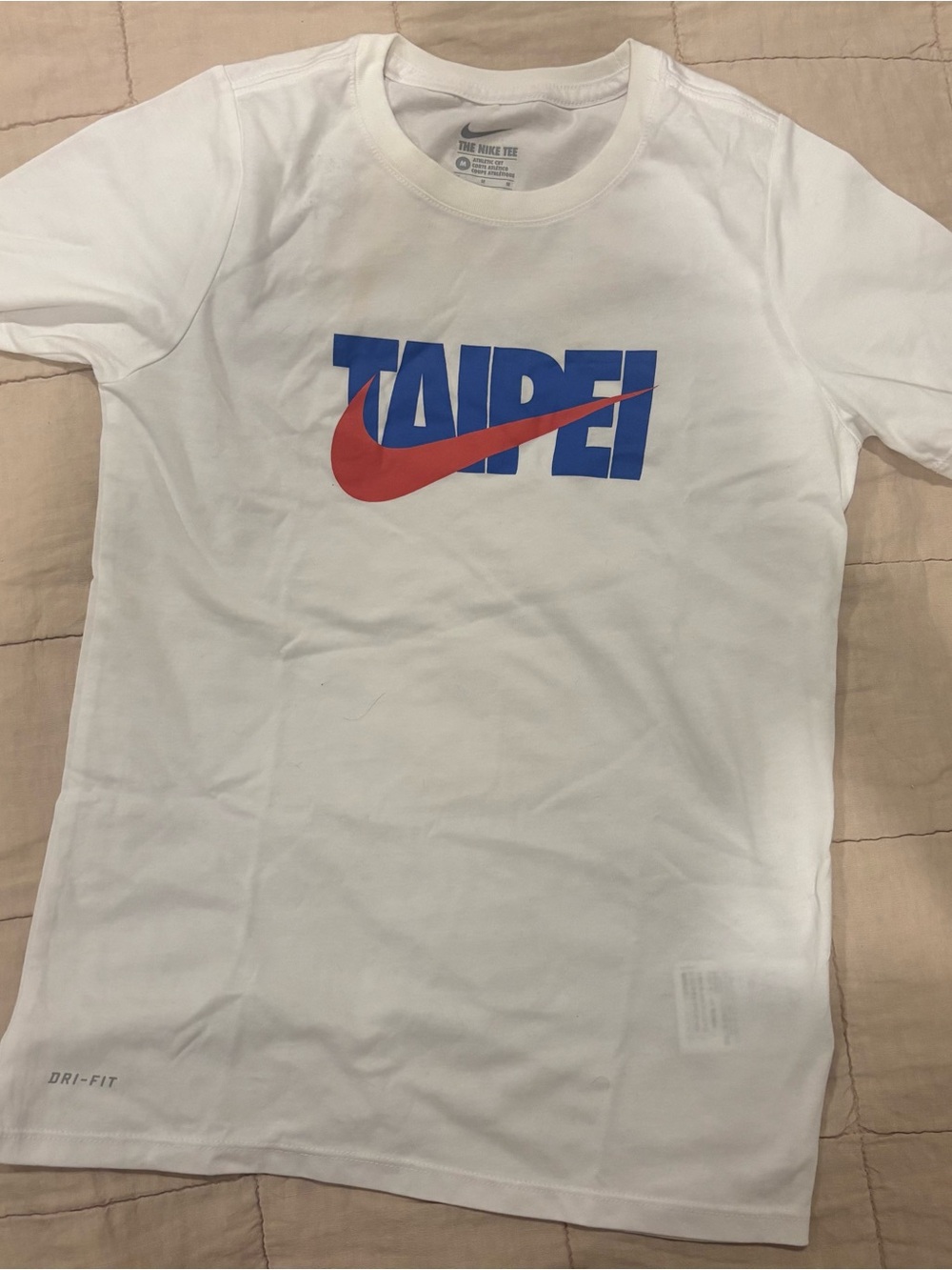 Rare Nike White Tee with Blue TAIPEI and Red Swoosh